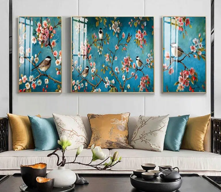 Tranh đàn chim đậu trên cành mai SNO 16036