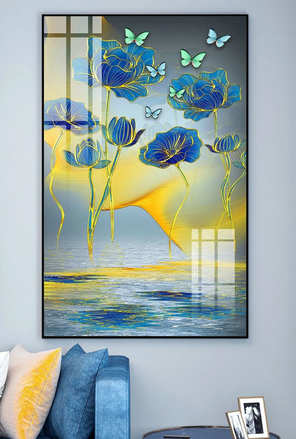 Tranh canvas hoa sen xanh và đàn bướm SNO 16186