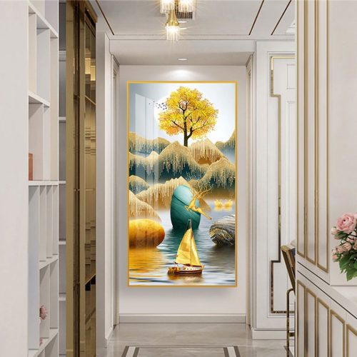 Tranh chiếc thuyền vàng nhỏ và nai vàng SNO 21046