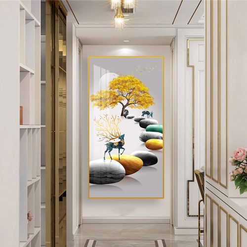 Tranh nai xanh đứng trên đá cuội SNO 21095