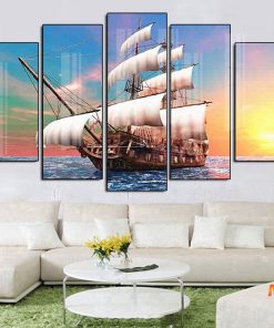 Tranh thuyền buồm cảnh hoàng hôn TB31