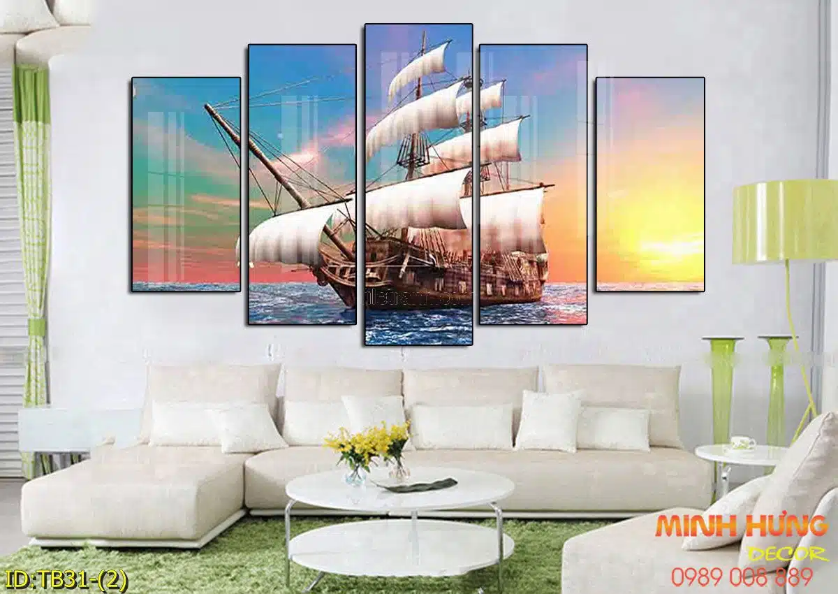 Tranh thuyền buồm cảnh hoàng hôn TB31