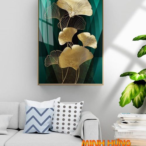 Tranh lá nghệ thuật nền xanh FT10711