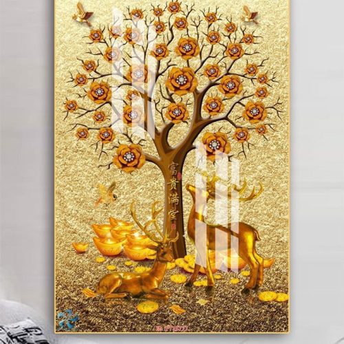 Tranh cây hoa và nai vàng FT15777