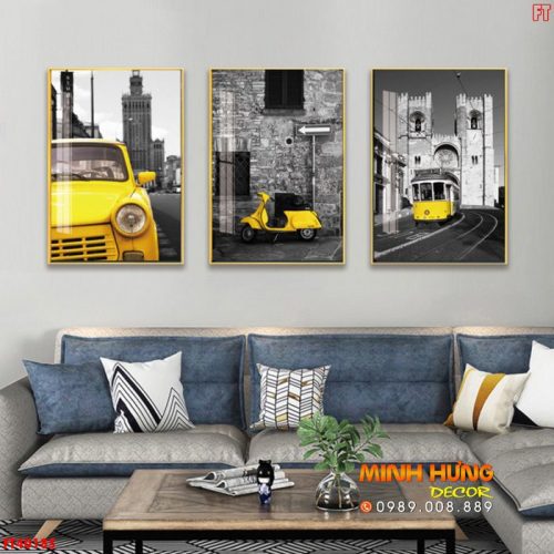 Tranh bộ 3 xe vàng FT40185
