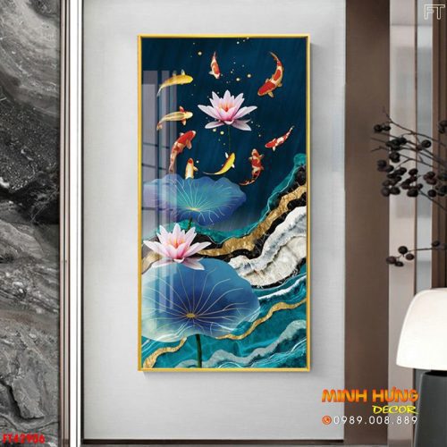 Tranh cửu ngư quần hội với hoa sen FT42906