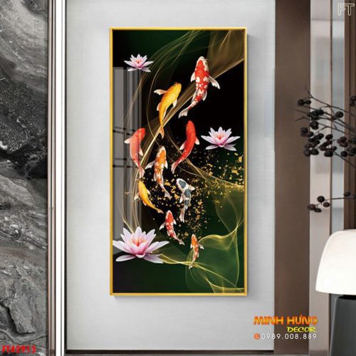 Tranh cửu ngư bơi cùng hoa sen FT42913