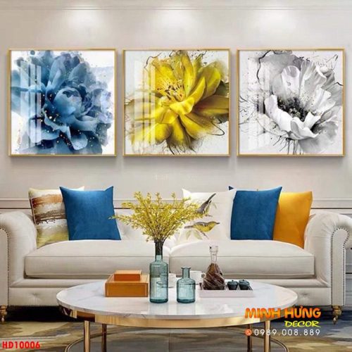 Tranh bộ 3 hoa mẫu đơn HD10006