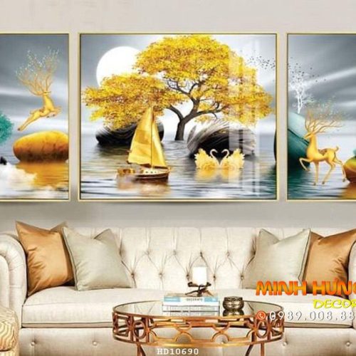 Tranh đôi hưu và đôi thiên nga HD10690