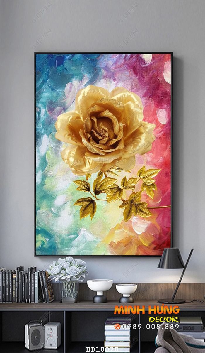 Tranh cành hoa hồng vàng HD18028