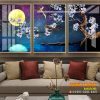 HD41687 Tranh đôi chim trên cành hoa dưới trăng