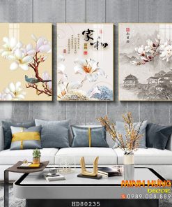 Tranh hoa 5 cánh và phong cảnh Nhật HD80235
