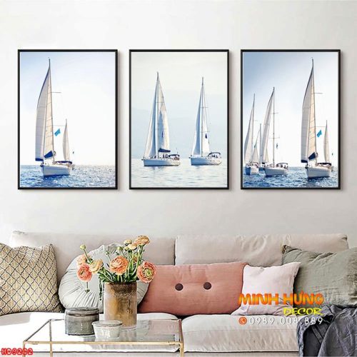 Tranh bộ 3 thuyền buồm trắng HD9202