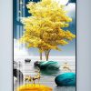 Tranh đàn hưu đứng trên đá và cây lá vàng KF94659