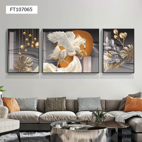 FT107065 Tranh ngựa trắng tung cánh