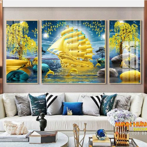HD40384 Tranh thuyền buồm vàng trong đêm