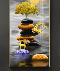 HD40731 Tranh hưu sừng hoa và chồng đá