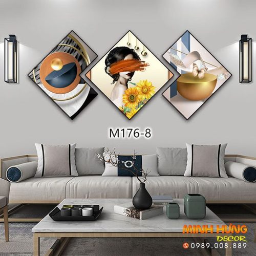 M1768 Tranh Cô Gái Che Mặt Và Hoa Mặt Trời