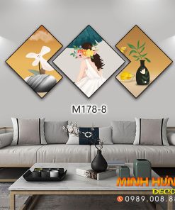 M1788 Tranh Cô Gái Áo Trắng Và Hoa