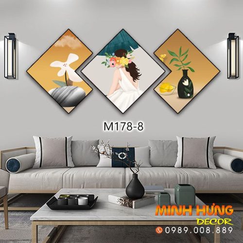 M1788 Tranh Cô Gái Áo Trắng Và Hoa