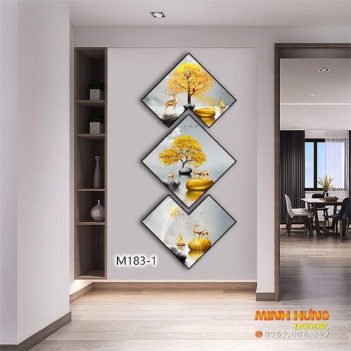 M1831 Tranh Phong Cảnh Cây Kim Tiền và Hươu Vàng