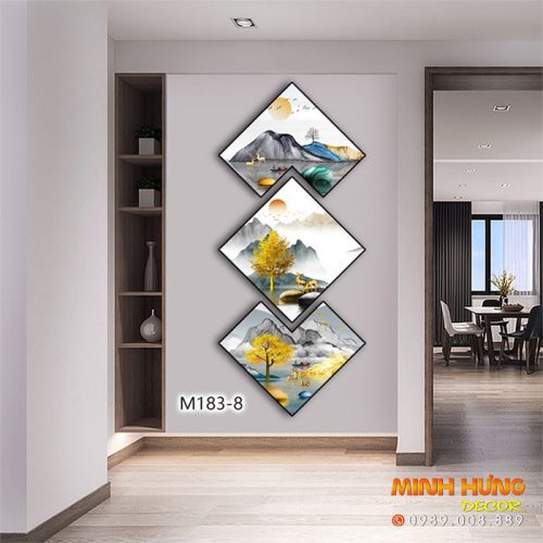 M1838 Tranh Lá Vàng Và Phong Cảnh Đồi Núi