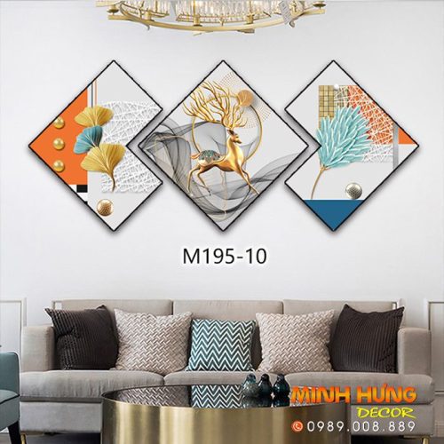 M19510 Tranh Hươu Vàng Và Vãi Lụa Đen