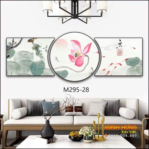 M29528 Tranh Hoa Sen Và Đàn Cá Đỏ