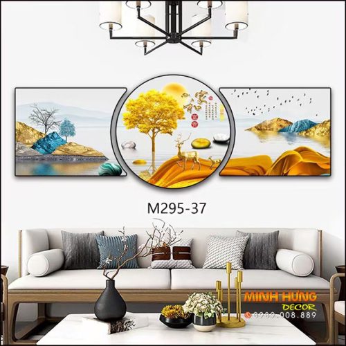 M29537 Tranh Phong Cảnh Hươu Và Cây Lá Vàng