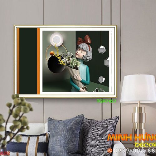 TGH7457 Tranh Decor Cô Gái Phủ Gương Hiện Đại