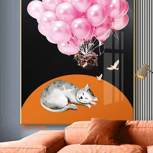 TGH7495 Tranh Decor Mèo Phủ Gương Hiện Đại