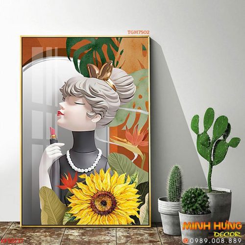TGH7502 Tranh Decor Cô Gái Tô Son Bông Hoa Hiện Đại
