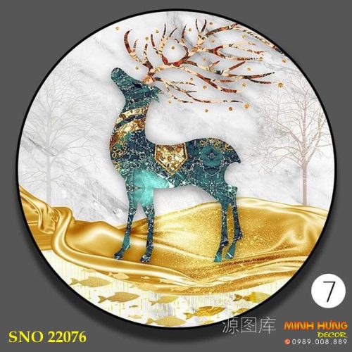 SNO 22076 Tranh tròn hươu và cá