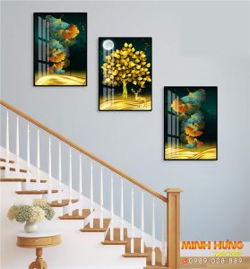 SNO 3013 Tranh lá cây màu vàng sang trọng