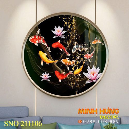 SNO 211106 Tranh tròn đàn cá và hoa sen