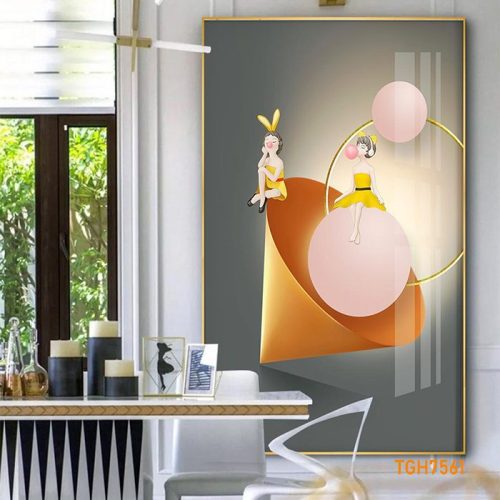 TGH7561 Tranh Hai Cô Gái Nhỏ Áo Vàng