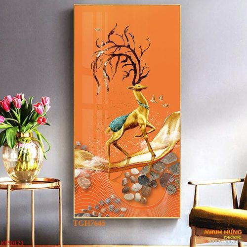 TGH7645 Tranh hươu với những chiếc sừng dài