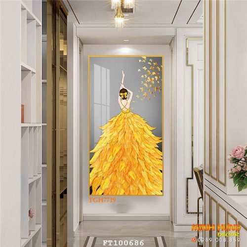 TGH7719 Tranh cô gái áo vàng và đàn bướm