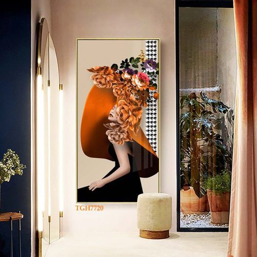 TGH7720 Tranh cô gái và bông hoa nghệ thuật