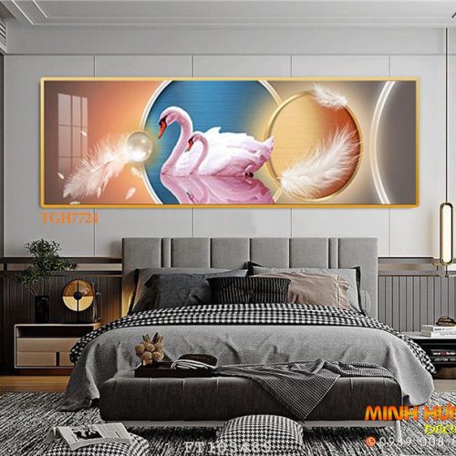 TGH7724 Tranh cặp thiên nga hồng nghệ thuật
