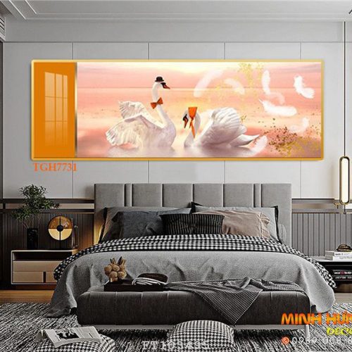TGH7731 Tranh thiên nga bên bờ hồ nước đẹp