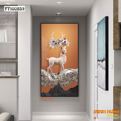 TGH7741 Tranh hươu có sừng nở hoa đẹp