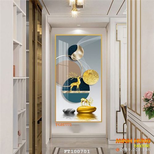 TGH7772 Tranh hươu vàng và hồ nước