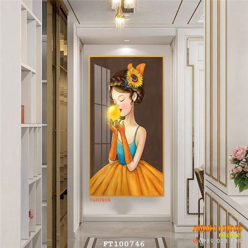 TGH7818 Tranh cô gái xinh thổi bong bóng