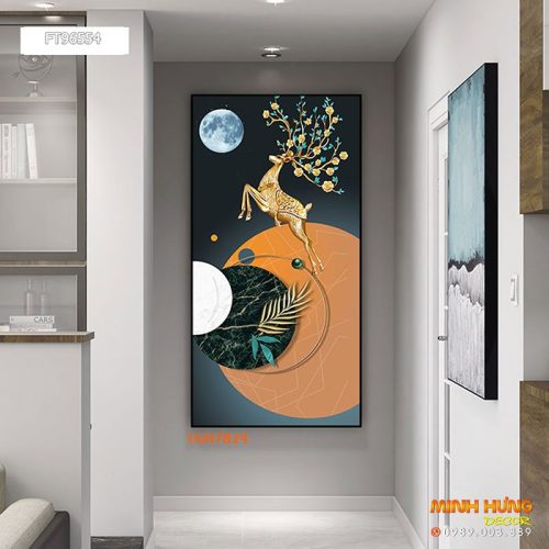 TGH7824 Tranh hươu trên đầu mọc hoa đẹp