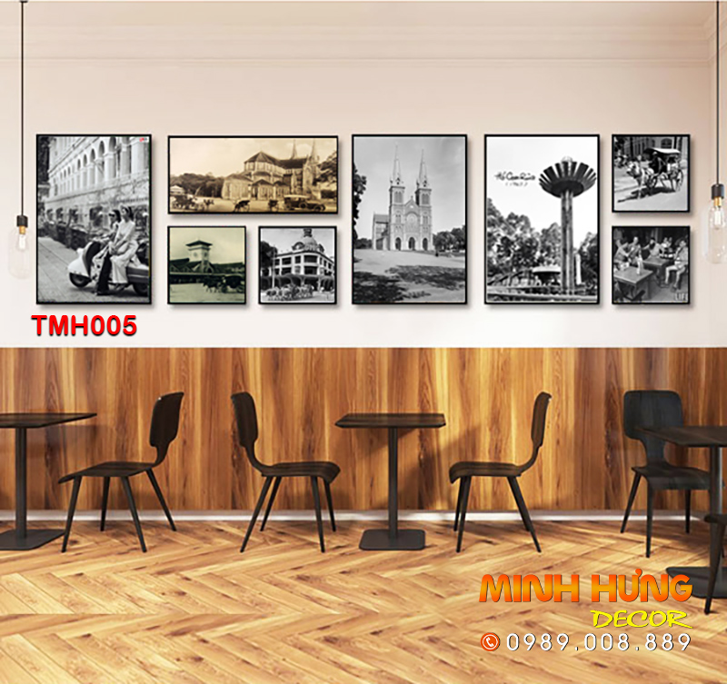 Tranh canvas quán cà phê sài gòn xưa 8 tấm TMH005