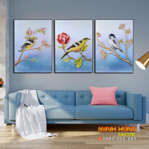 Tranh treo tường chim trên canh hoa TMH002