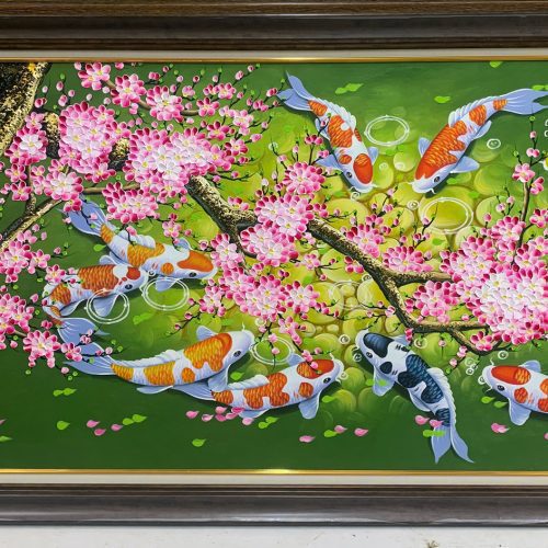 Tranh cửu ngư quần hội hoa đào std005