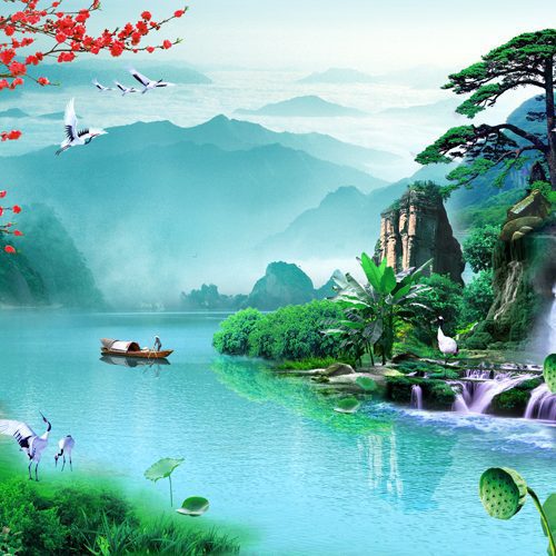 Tranh dán tường sơn thủy thác nước 2978TL