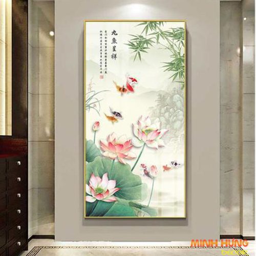 Tranh tráng gương cửu ngư quần hội TGH8443